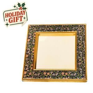 Vintage Floral Square Wall Mirror – Gold Trim – 8.5” Decorative Accent